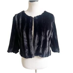 Allison Brittney Faux Fur Cropped Jacket Black Size Large Mob Wife Night Out